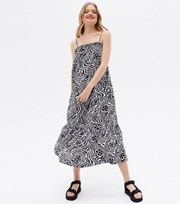 New Look Black Floral Swirl Square Neck Midi Dress